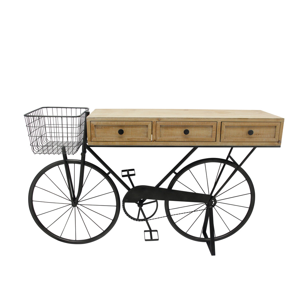 IRON/WOOD BICYCLE CONSOLE W/ DRAWERS