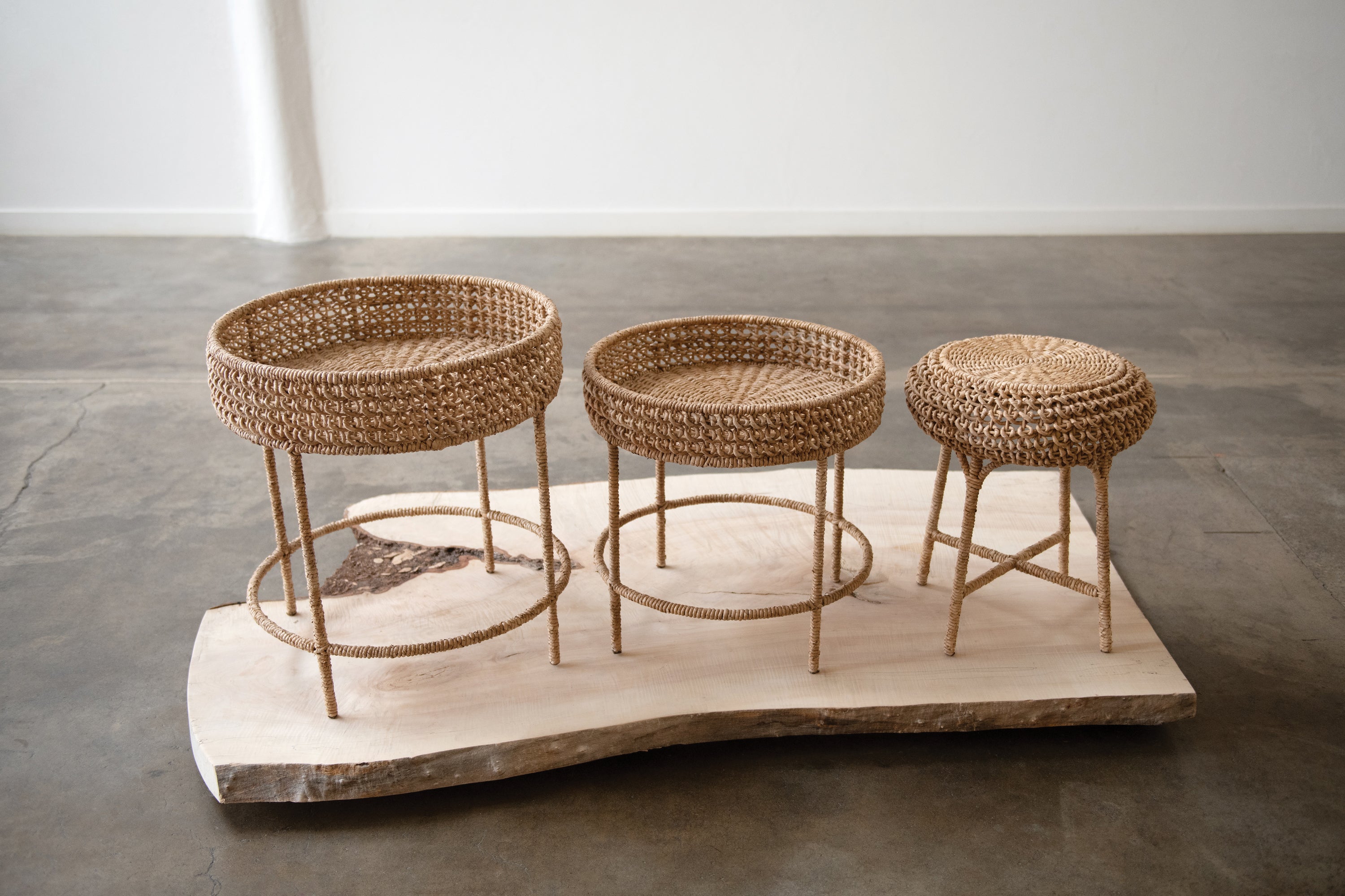 Woven Water Hyacinth & Rattan Accent Tables  (Set of 3 Sizes/Styles)
